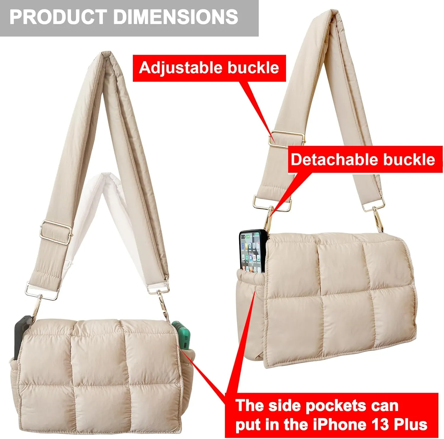 NAARIIAN Crossbody Bag for Women Quilted Puffer Purse Fashion Lightweight Travel Handbags Cute Small Shoulder Bag