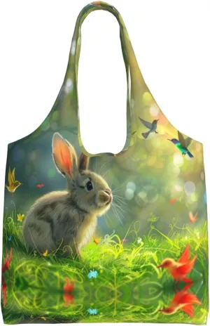 naive little rabbit Handbag, lightweight medium-sized reusable grocery bag, canvas tote bag