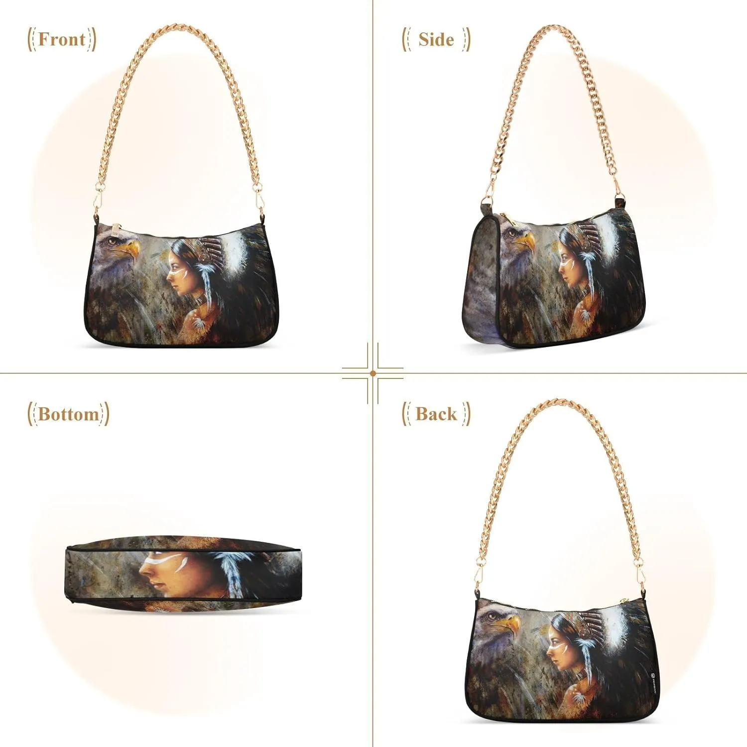 Native American Women Hawk Shoulder Bags for Women Small Handbags Mini Clutch Purse