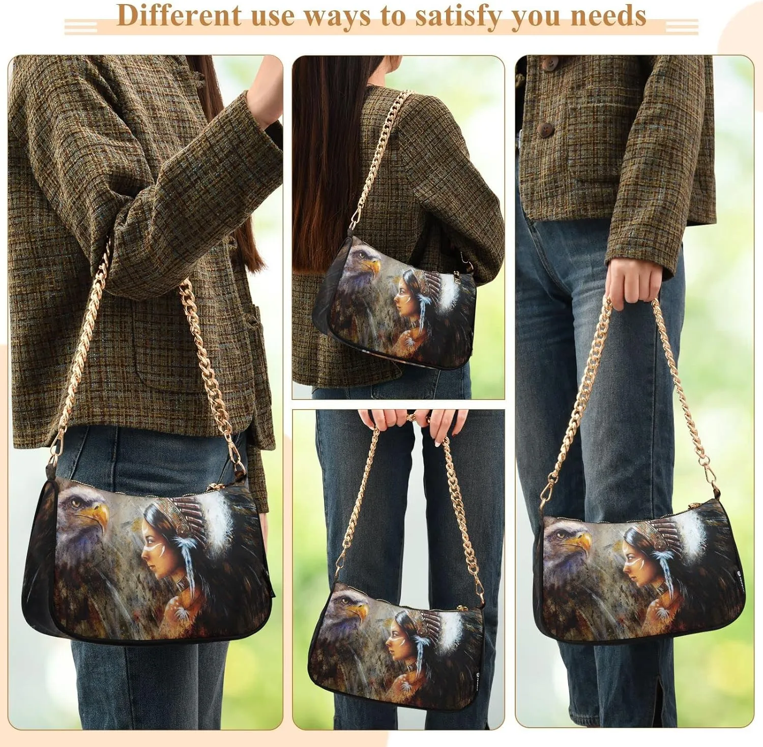 Native American Women Hawk Shoulder Bags for Women Small Handbags Mini Clutch Purse