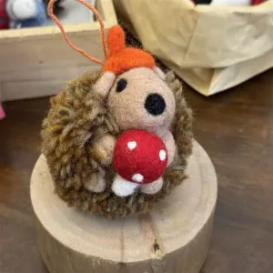 Needle Felted Hedgehog Hanging Decoration
