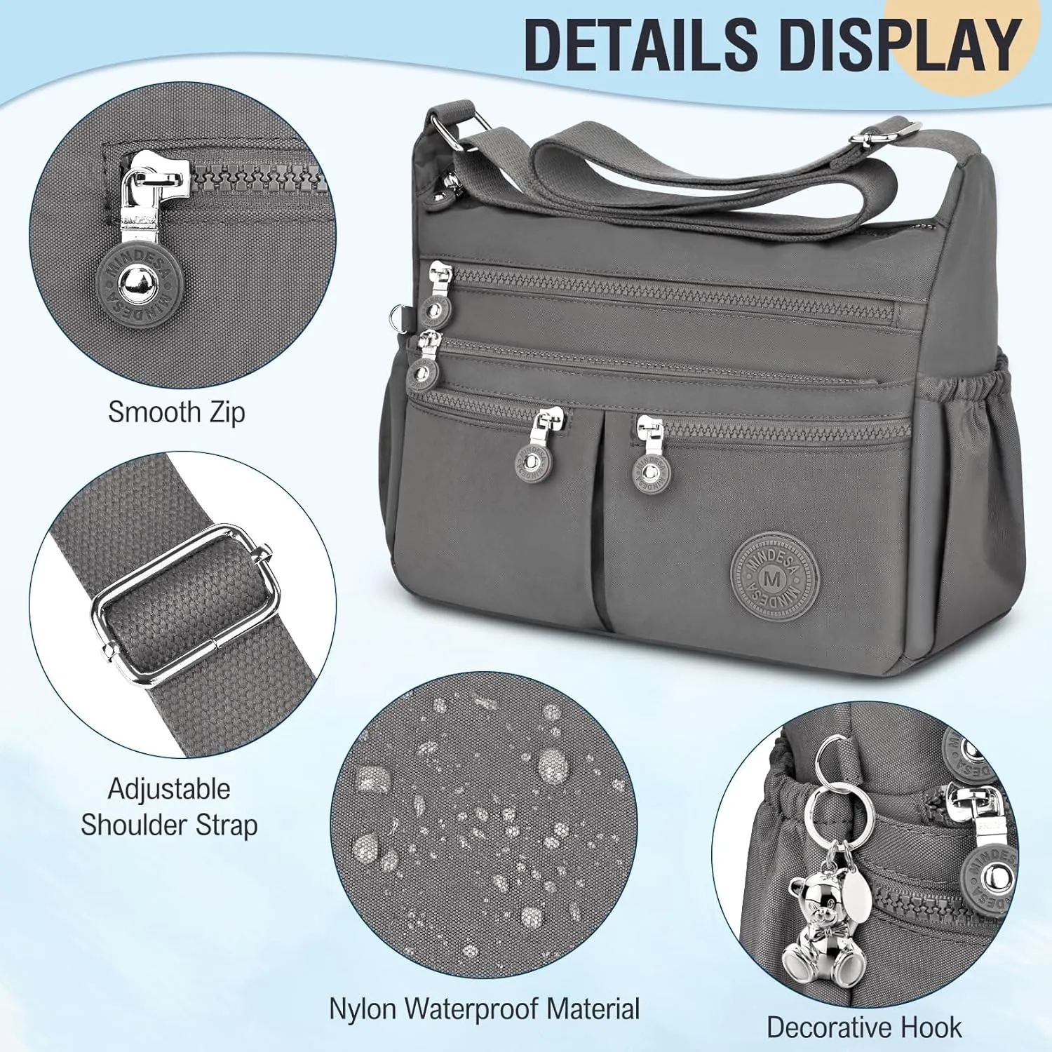 Nylon Crossbody Bags for Women Waterproof Lightweight Large Travel Purses Multi-Pocket Pocketbooks Shoulder Bag