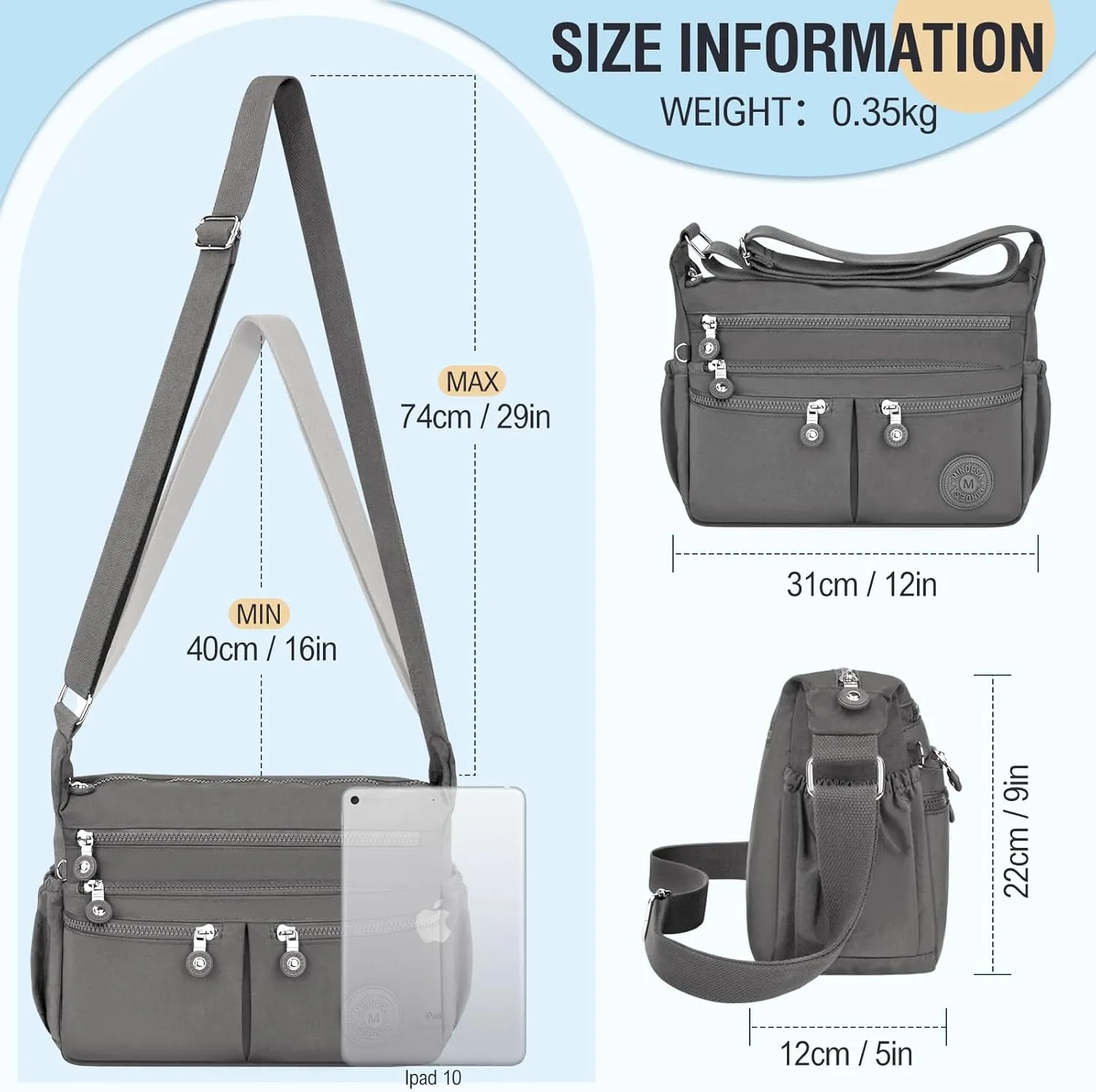 Nylon Crossbody Bags for Women Waterproof Lightweight Large Travel Purses Multi-Pocket Pocketbooks Shoulder Bag