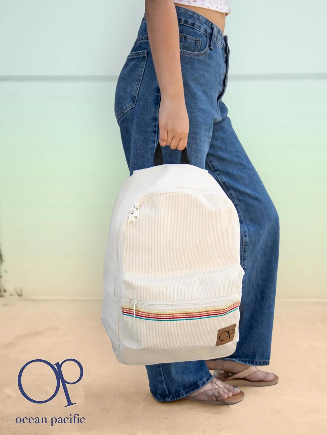 Ocean Pacific OG Corduroy Backpack for Travel, Sports, Beach, Work, Casual Daypack for Men Women Fits 15.6 Inch Laptop (Beach)