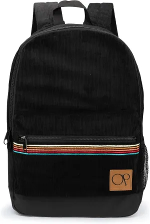 Ocean Pacific OG Corduroy Backpack for Travel, Sports, Beach, Work, Casual Daypack for Men Women Fits 15.6 Inch Laptop (Black)