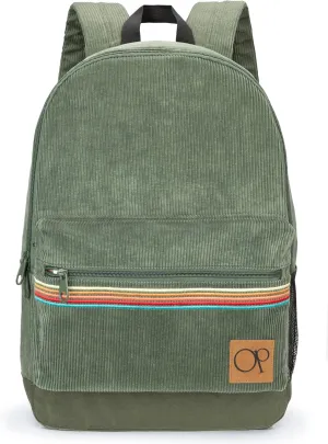 Ocean Pacific OG Corduroy Backpack for Travel, Sports, Beach, Work, Casual Daypack for Men Women Fits 15.6 Inch Laptop (Olive)