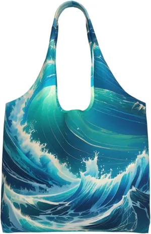 Ocean Symphony Print Canvas Tote Bag for Women, Large Capacity Casual Shoulder Handbags for Work Travel Shopping
