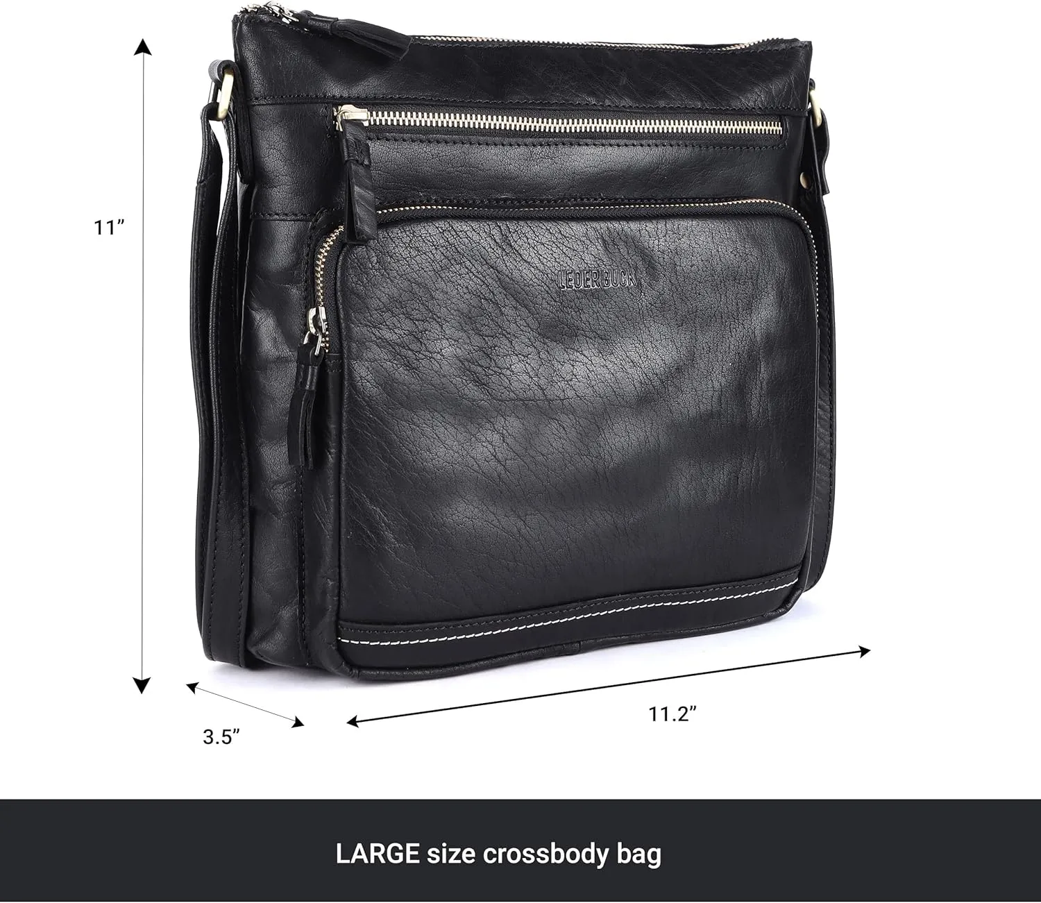 Olga Large Soft Real Leather Womens Crossbody Handbags and Purses-Triple Zip Premium Sling Crossover Shoulder Bag
