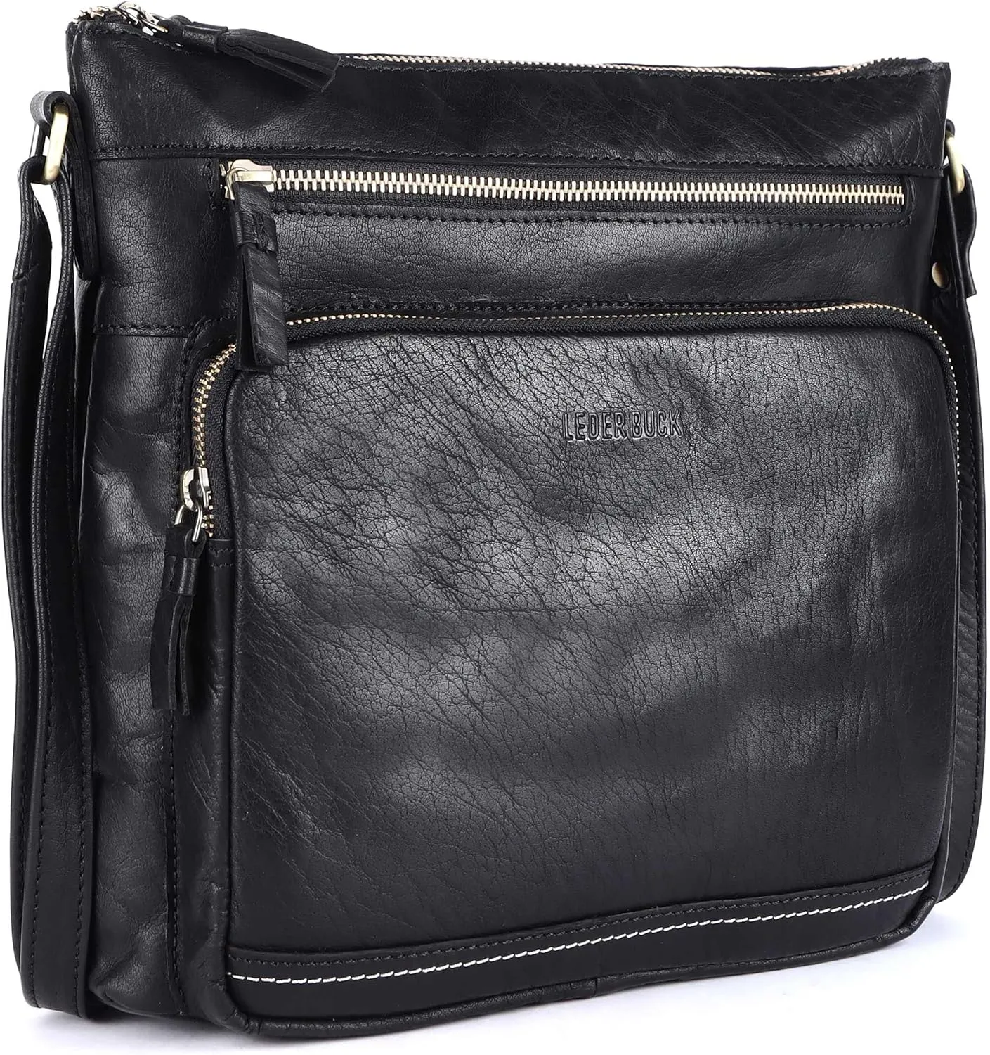 Olga Large Soft Real Leather Womens Crossbody Handbags and Purses-Triple Zip Premium Sling Crossover Shoulder Bag