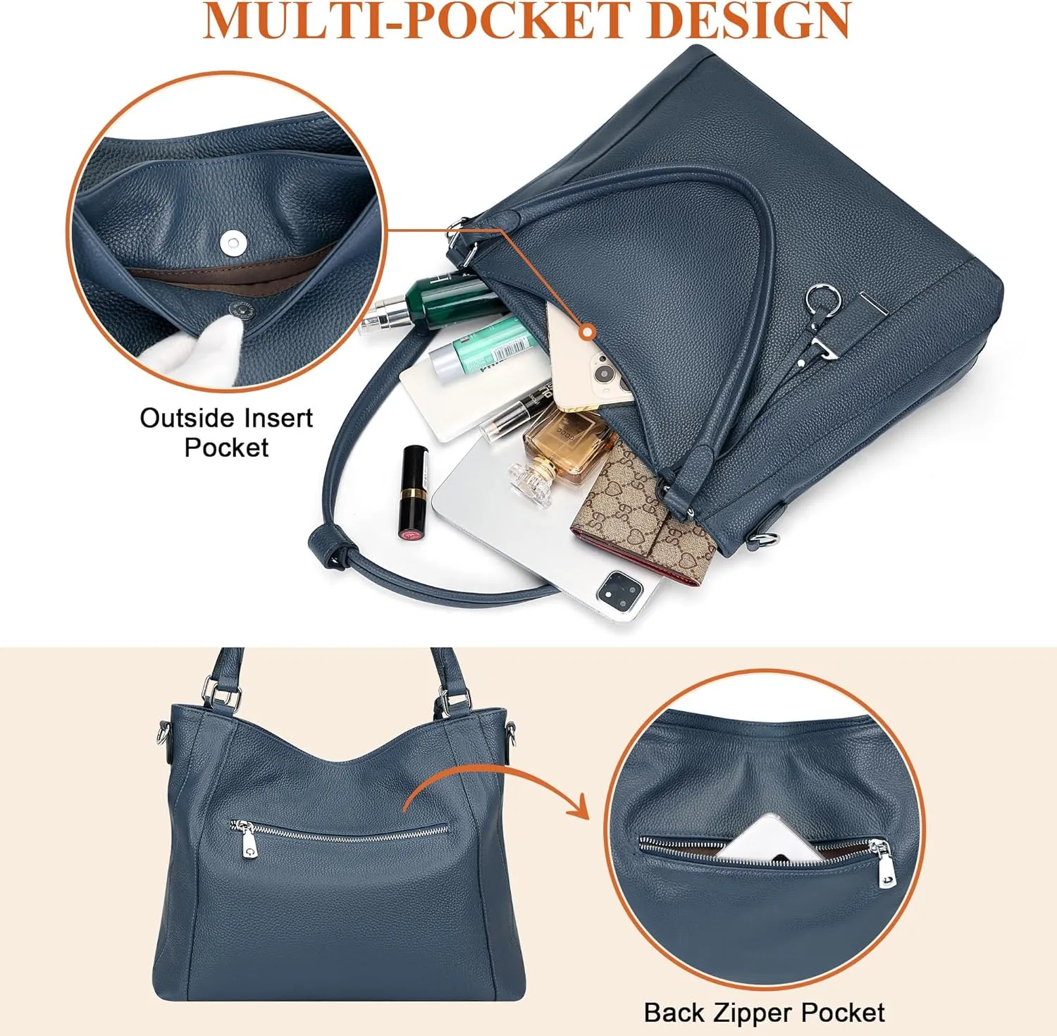 Over Earth Genuine Leather Purses for Women Casual Hobo Shoulder Handbags Large Crossbody Bags