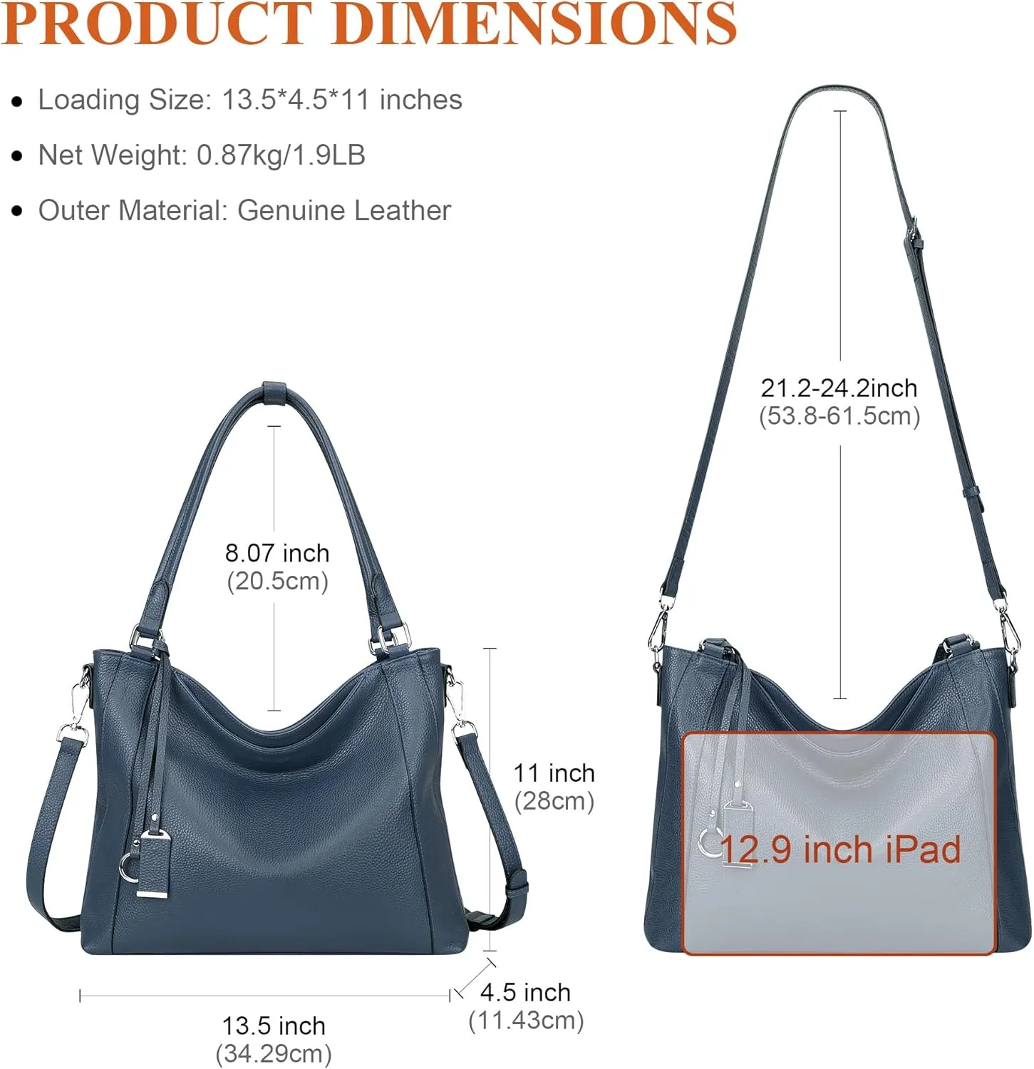 Over Earth Genuine Leather Purses for Women Casual Hobo Shoulder Handbags Large Crossbody Bags