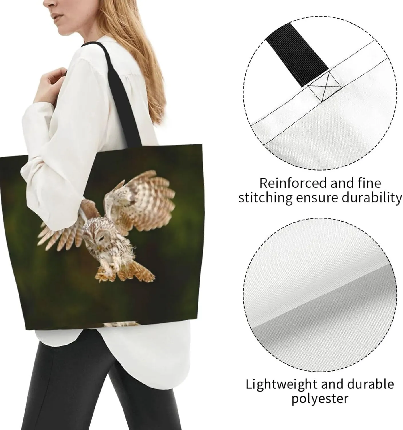 Owl Canvas Tote Bag Animal Shoulder Bag Handbag Cute Casual Grocery Bags Funny Bag for Outdoor