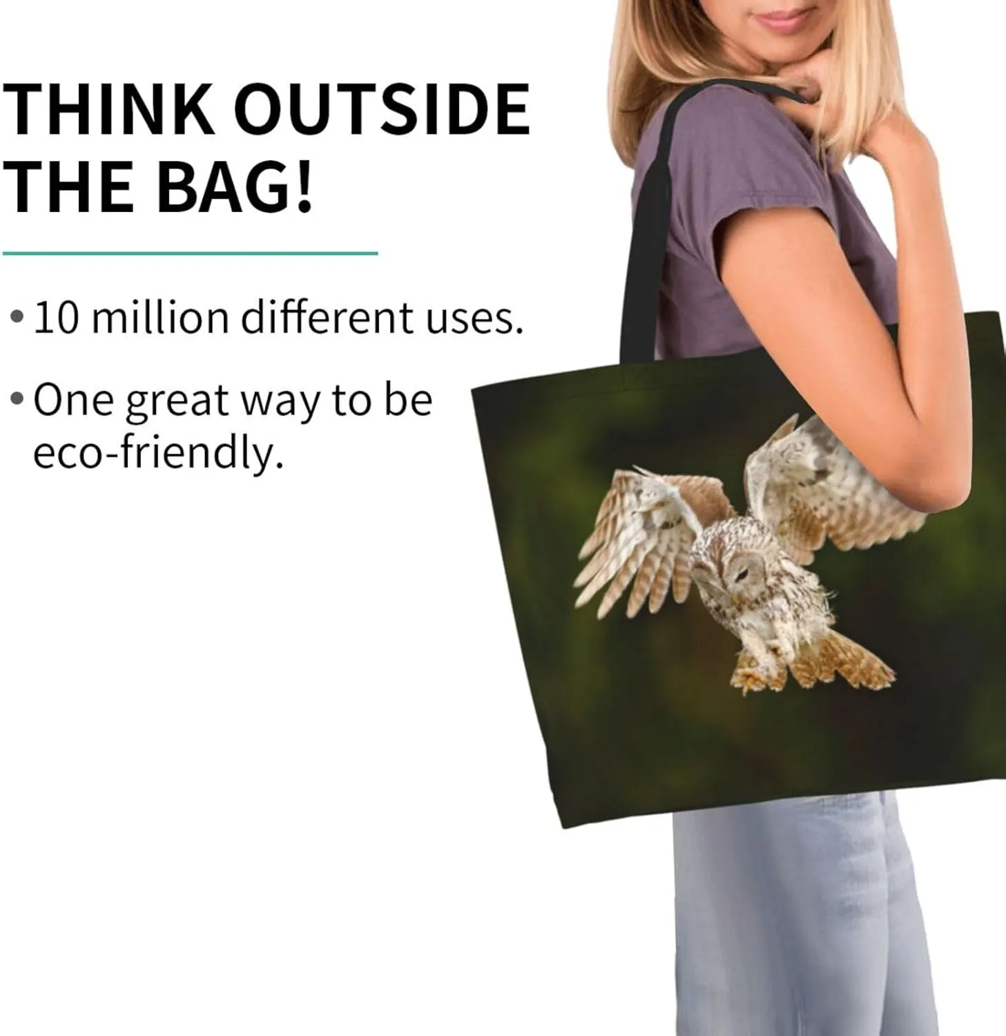 Owl Canvas Tote Bag Animal Shoulder Bag Handbag Cute Casual Grocery Bags Funny Bag for Outdoor
