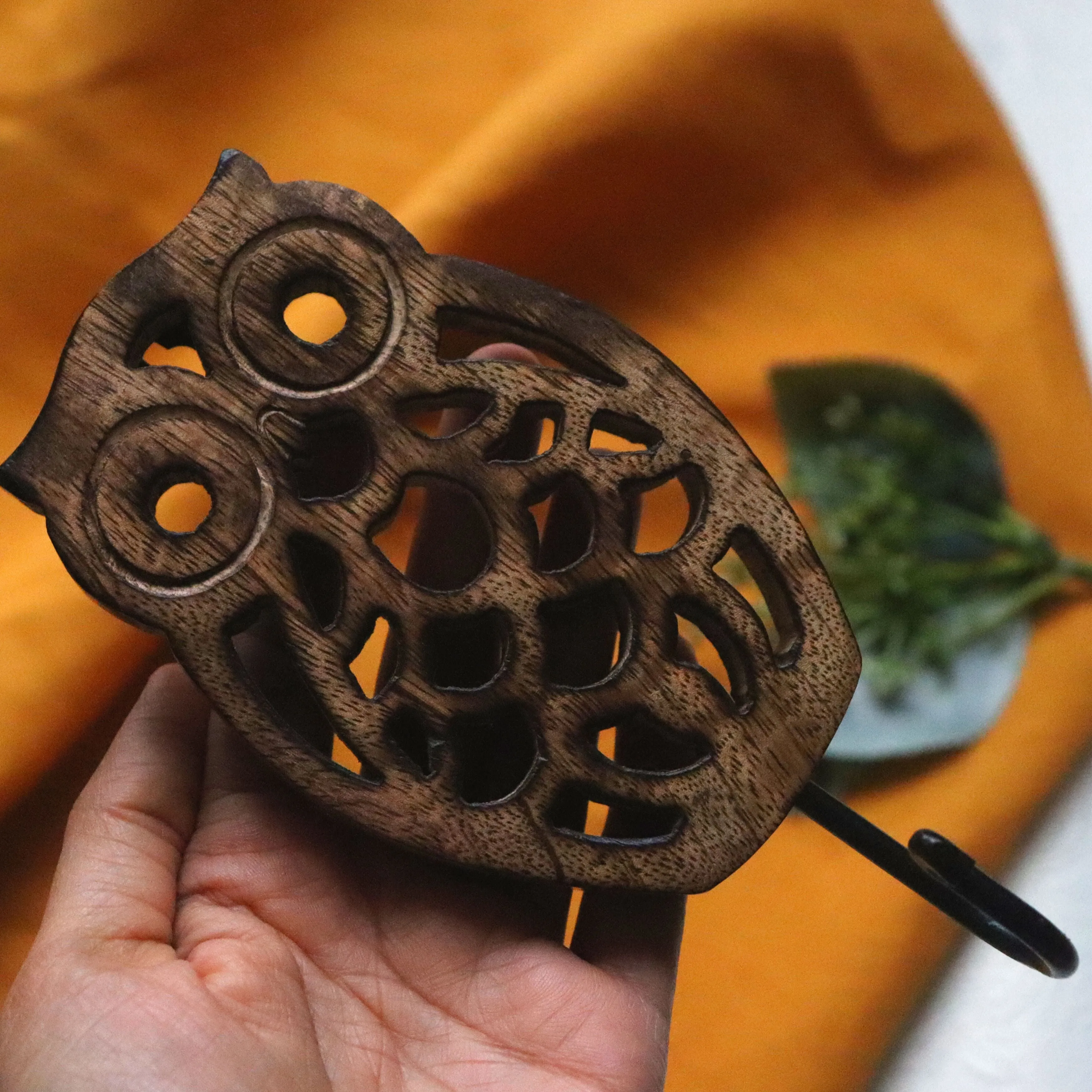 Owl Wall Hanger, Hand Carved Decorative Cutwork Wood Coat Hook