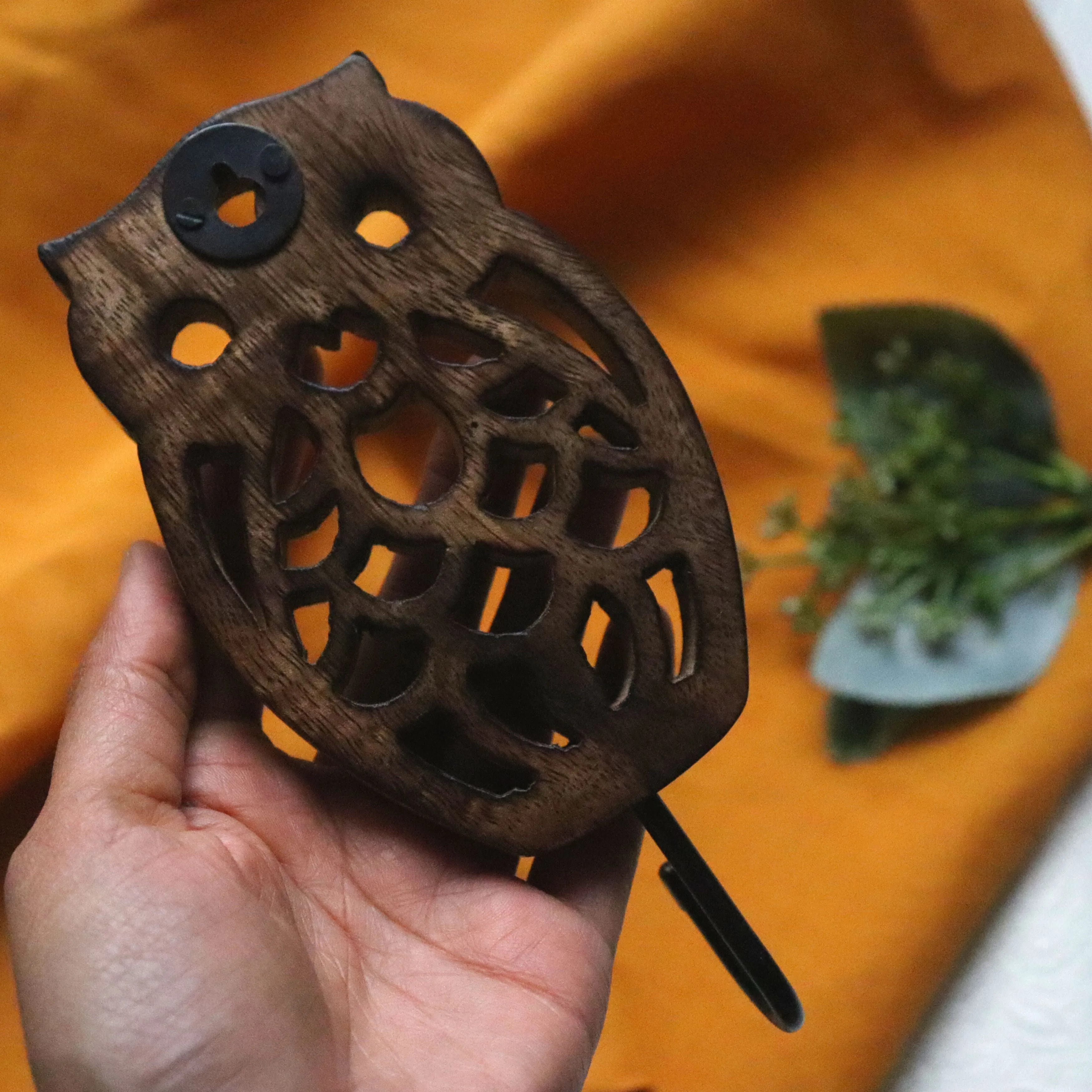 Owl Wall Hanger, Hand Carved Decorative Cutwork Wood Coat Hook