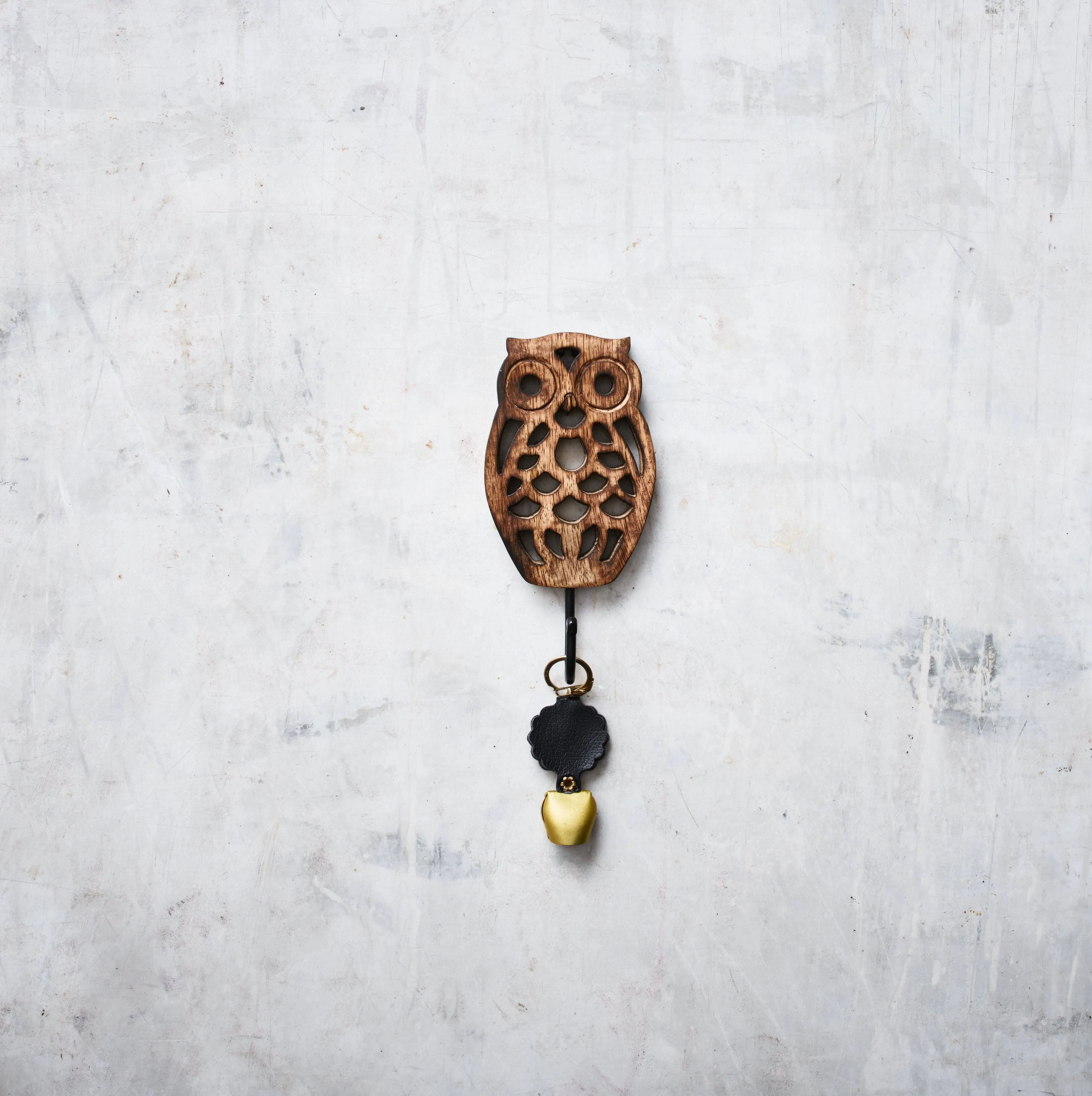 Owl Wall Hanger, Hand Carved Decorative Cutwork Wood Coat Hook