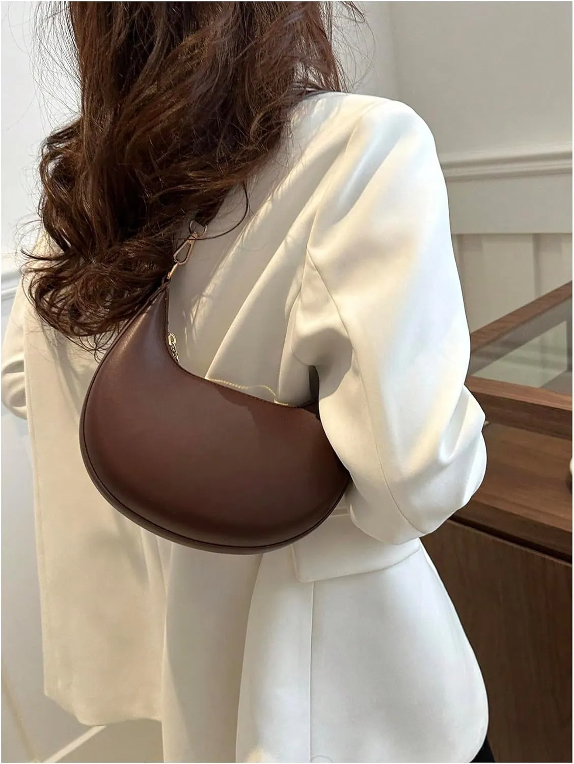 OYOANGLE Women's Zipper Top Handle Crescent Shoulder Bag Hobo Tote Handbags Vintage Mini Clutch Purses