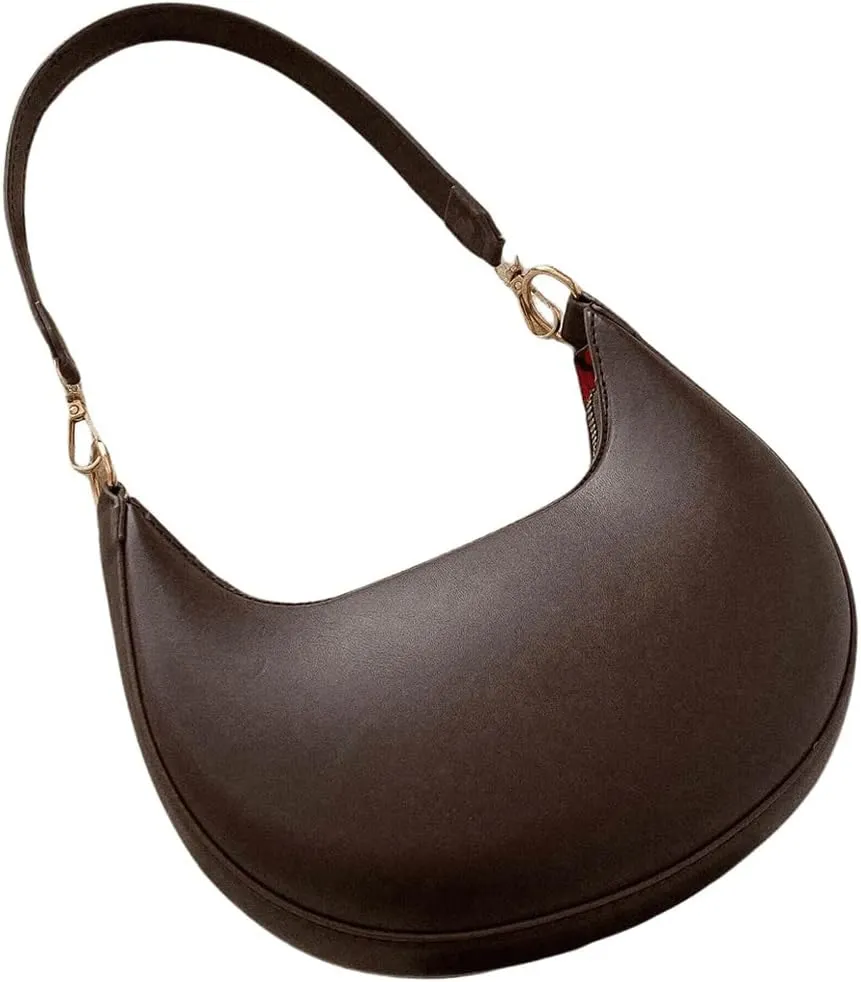 OYOANGLE Women's Zipper Top Handle Crescent Shoulder Bag Hobo Tote Handbags Vintage Mini Clutch Purses
