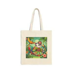 Parrot Dance of the Geisha Kitten Cotton Canvas Tote Bag
