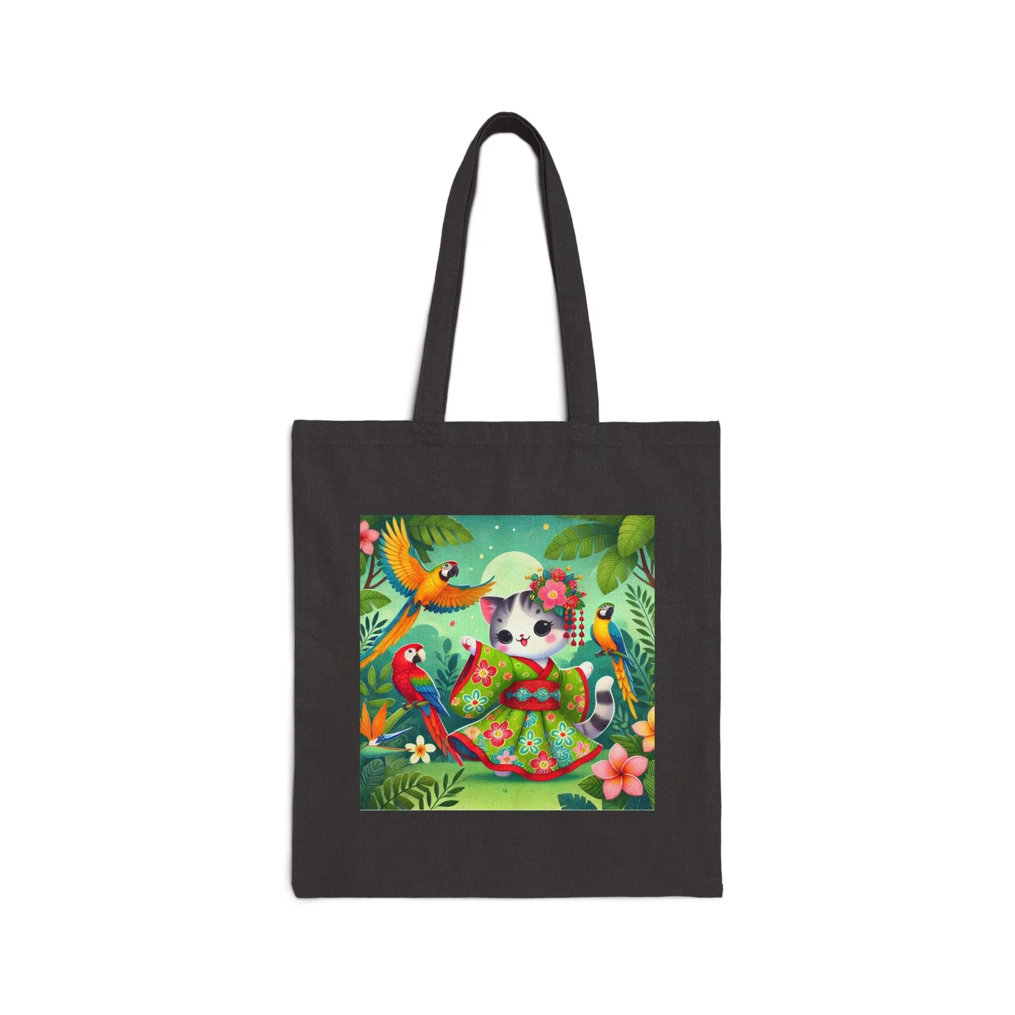 Parrot Dance of the Geisha Kitten Cotton Canvas Tote Bag