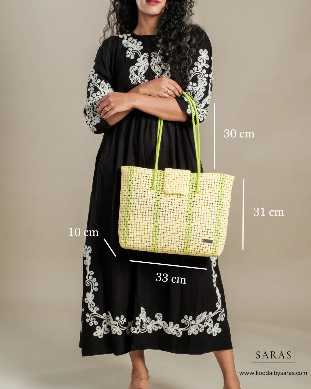 Pastel Yellow Green Tote Koodai - With Flap Closure