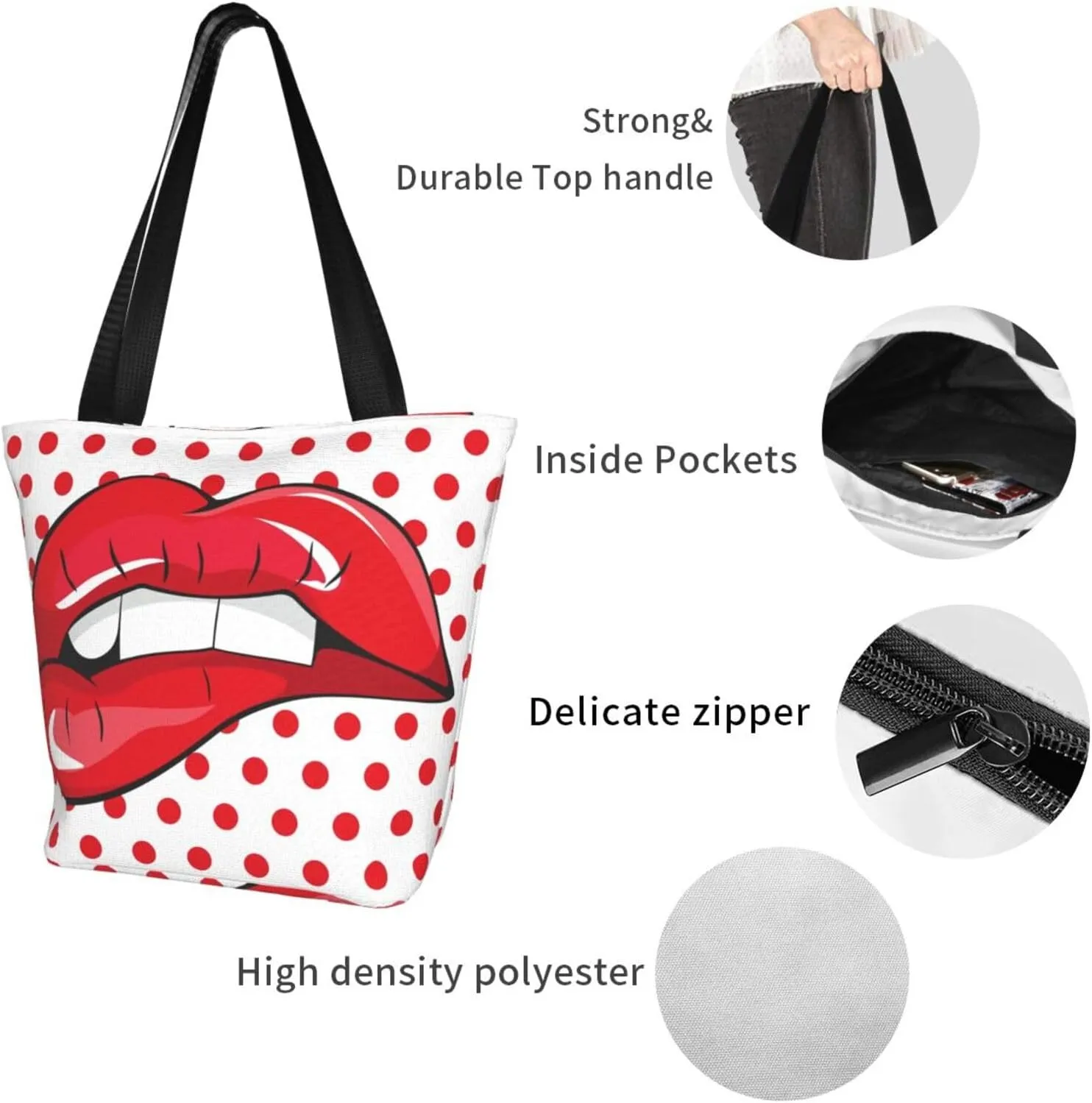 Percussion Black Drum Tote Bag For Women Lightweight Shoulder Bags Shopping Handbags With Zipper