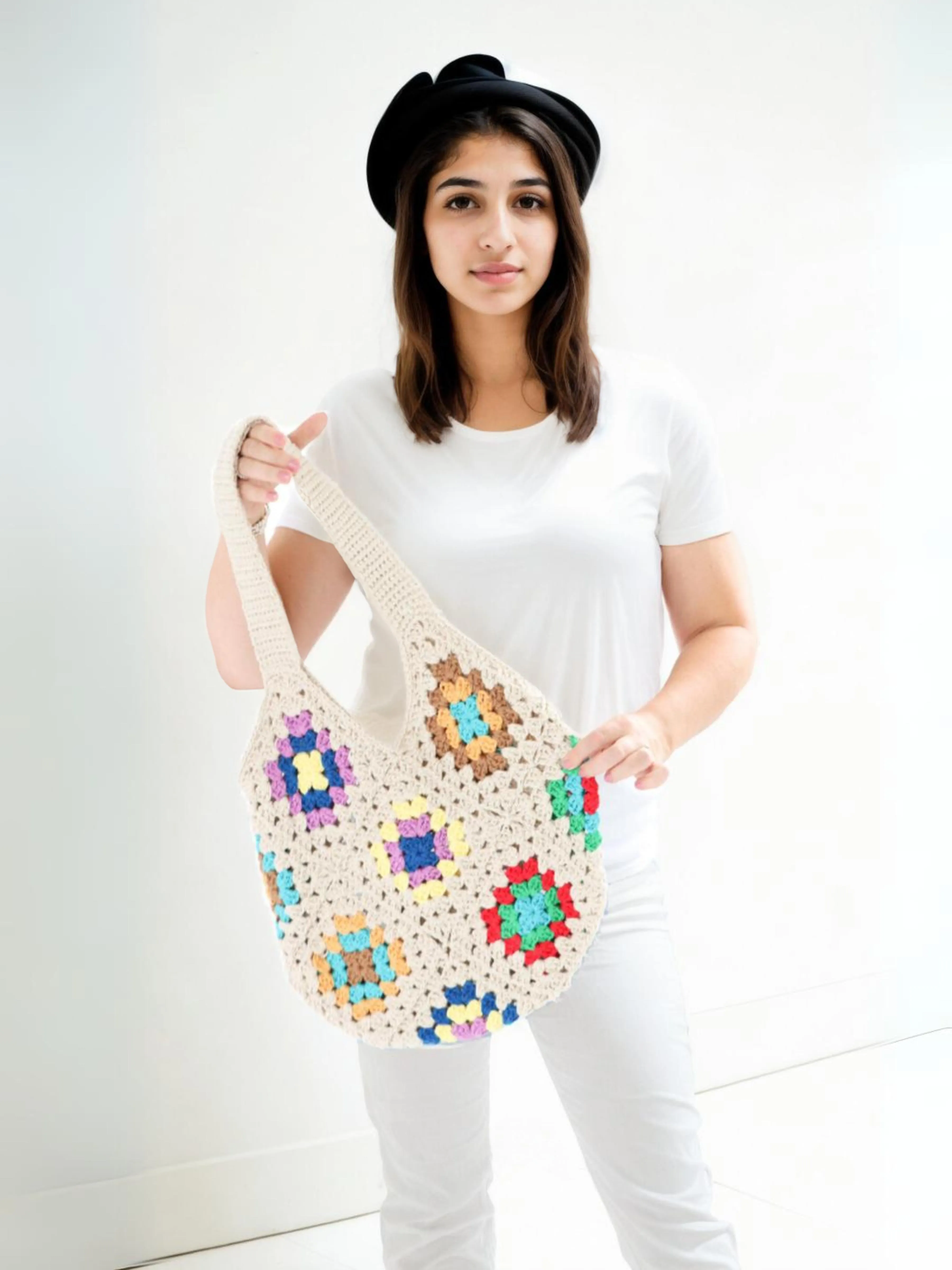 Pixelated Granny Square Tote Bag