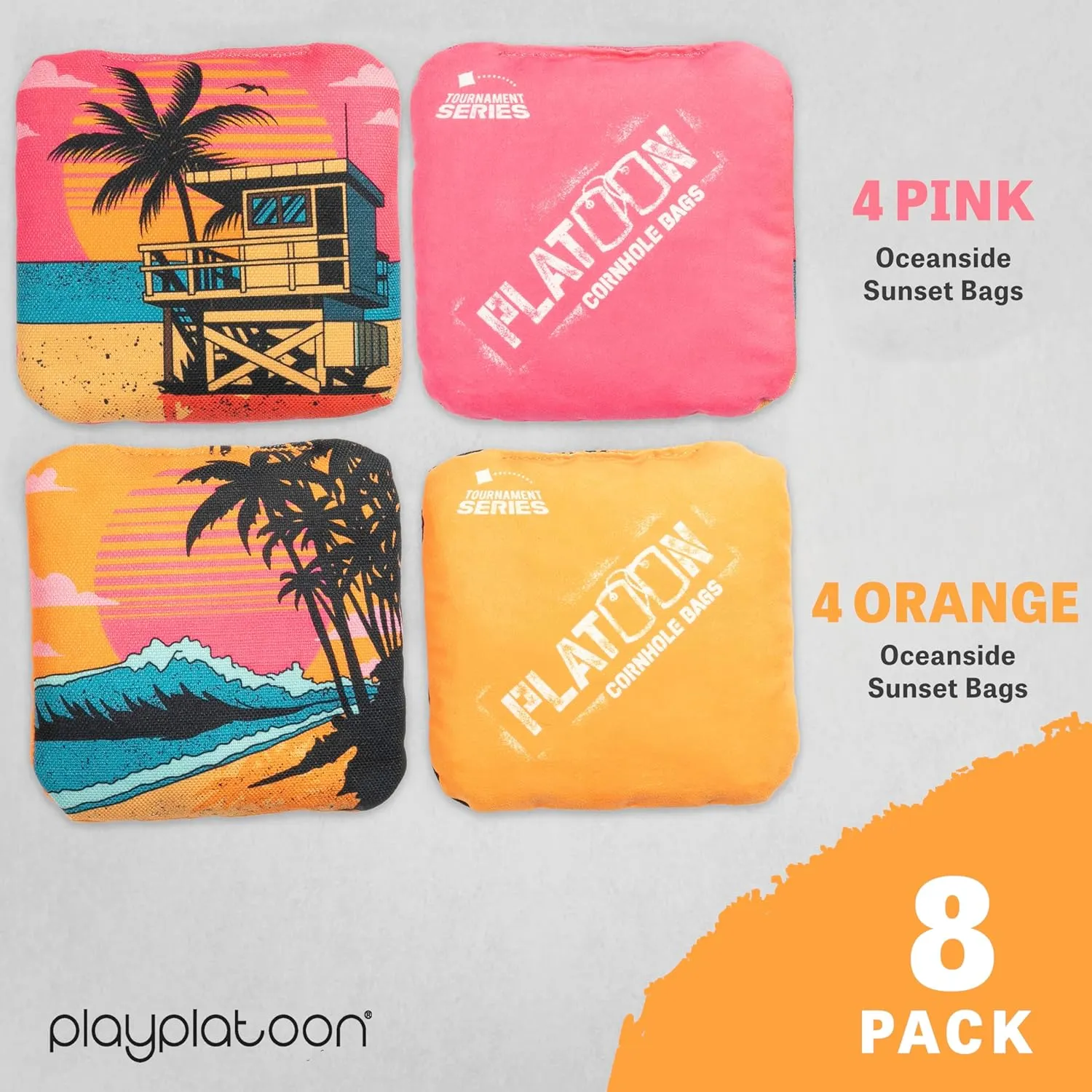Play Platoon Tournament Series Cornhole Bags - Pro Style Dual Sided Slick and Sticky Side Bags - Set of 8 - Designed in USA