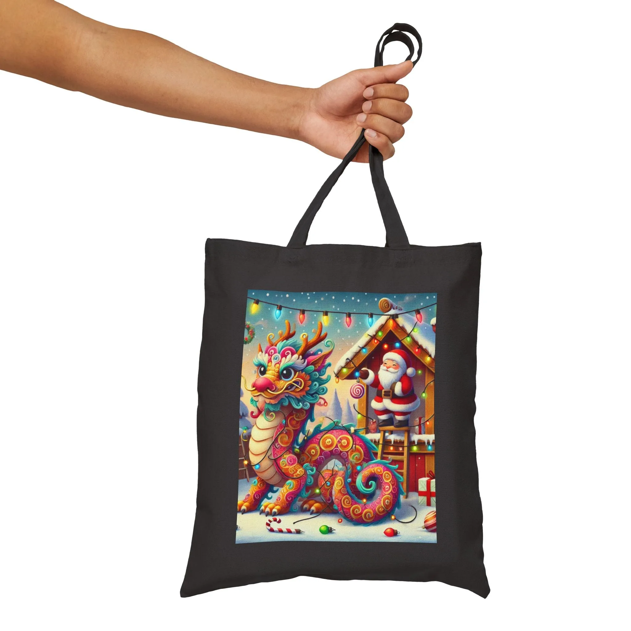 Playful Dragon's Christmas Cotton Canvas Tote Bag