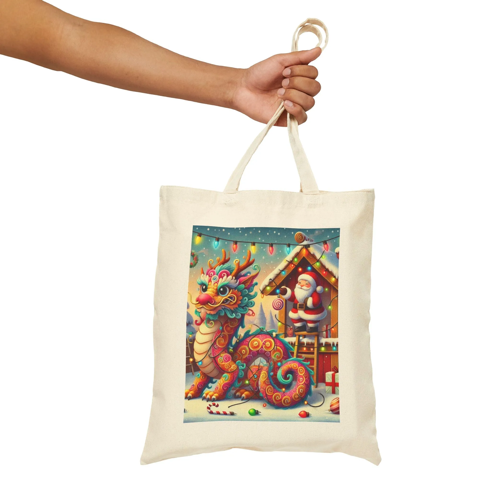 Playful Dragon's Christmas Cotton Canvas Tote Bag