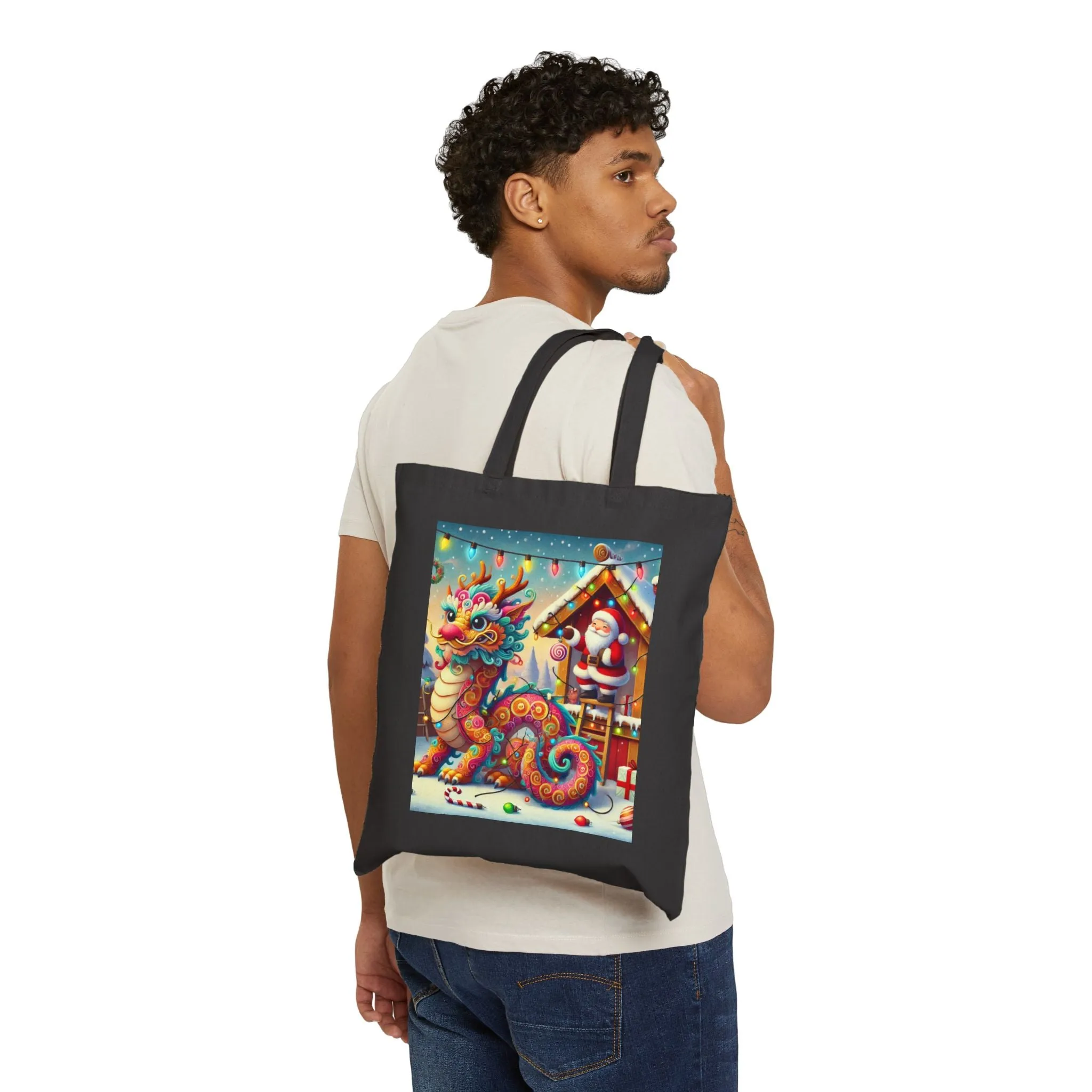 Playful Dragon's Christmas Cotton Canvas Tote Bag