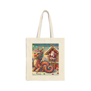 Playful Dragon's Christmas Cotton Canvas Tote Bag