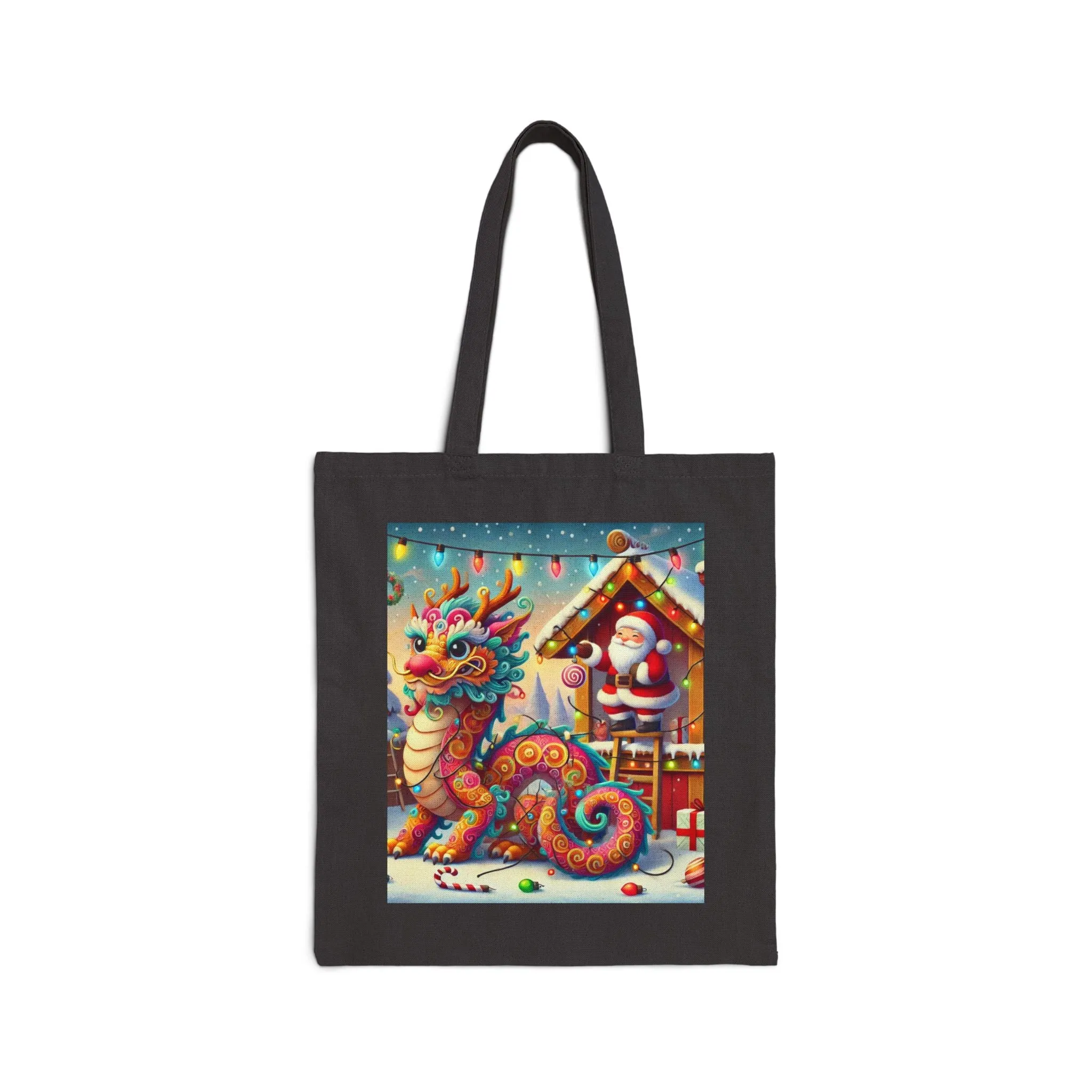 Playful Dragon's Christmas Cotton Canvas Tote Bag