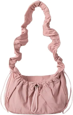 Pleated Hobo Bag for Women Retro Fairy Mini Shoulder Bags with Zipper Soft Nylon Underarm Purse Drawstring Pocket