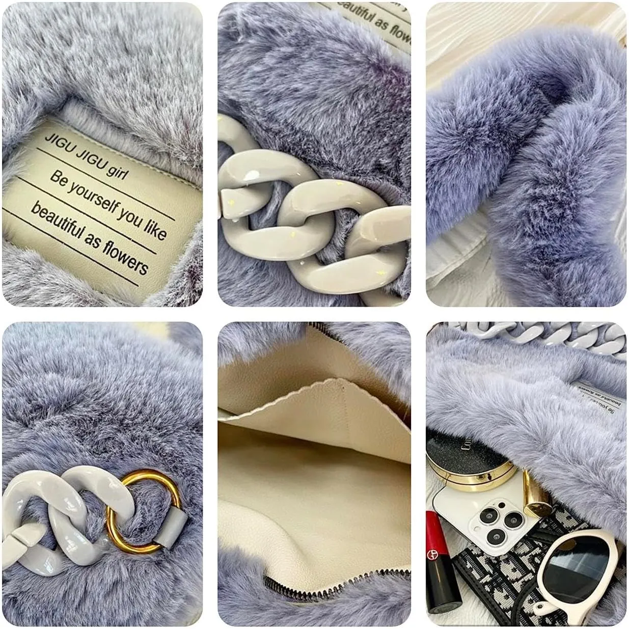 Plush Underarm Bag for Girls Furry Purse Handbags for Women Y2K Fluffy Fuzzy Shoulder Bag Tote Bag for Autumn and Winter