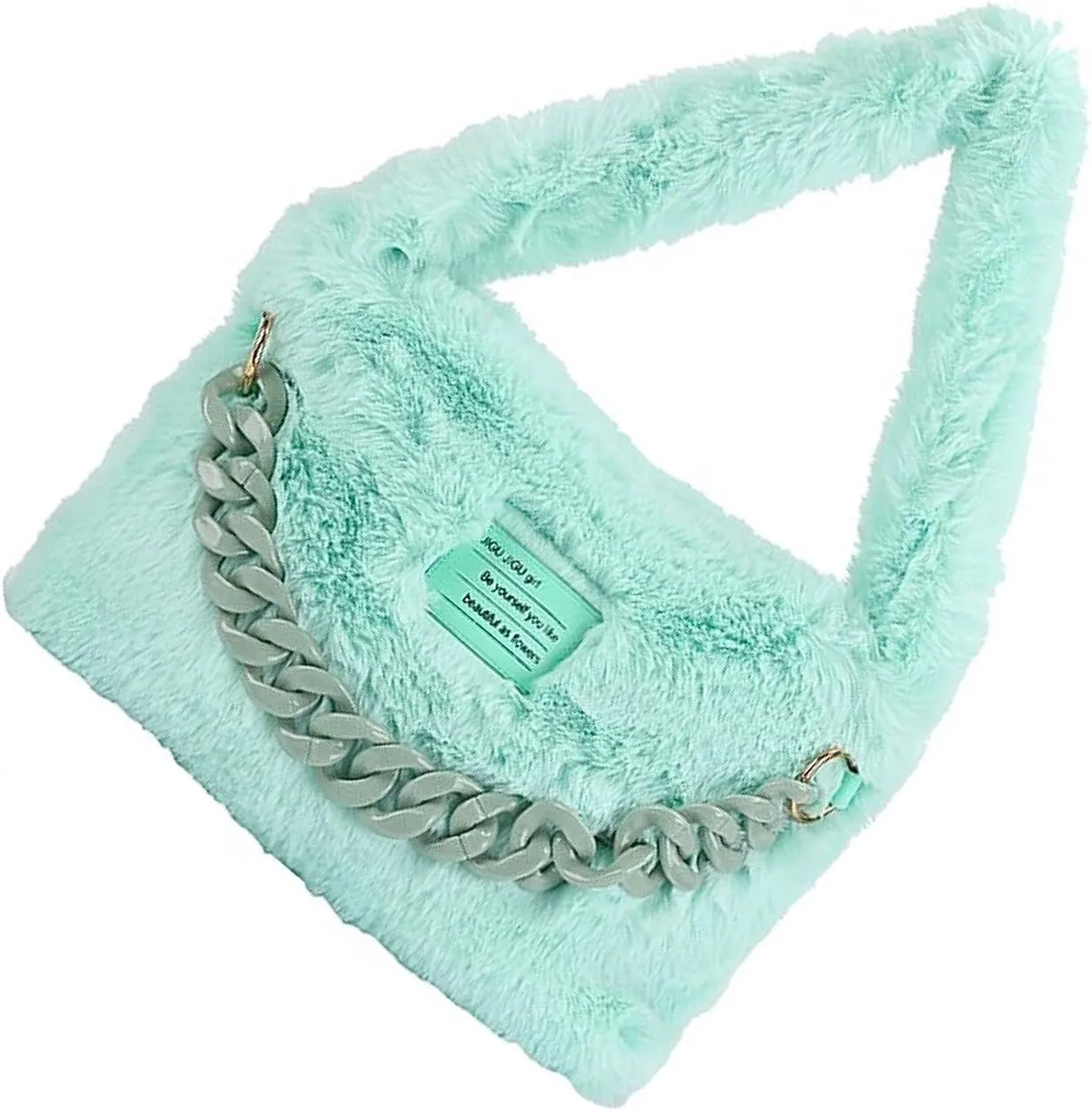 Plush Underarm Bag for Girls Furry Purse Handbags for Women Y2K Fluffy Fuzzy Shoulder Bag Tote Bag for Autumn and Winter