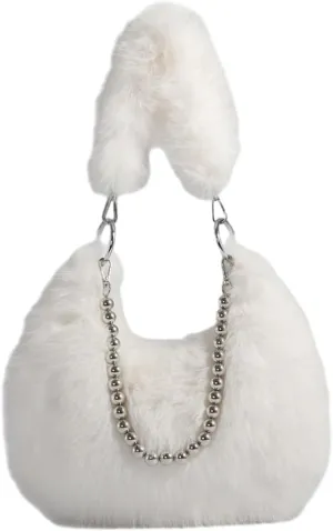 Plush Underarm Bag Ladies Fluffy Shoulder Bag, Furry Purses and Handbags, Women Clutch Tote Crossbody with Chain Strap