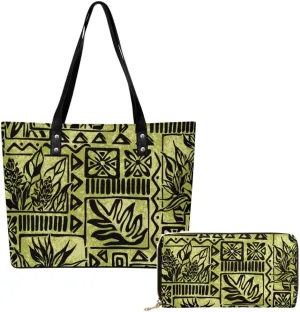Polynesian Women Pu Handbag And Purse Samoa Island Tribal Design Retro Art Large Capacity Shoulder Bag 2-Piece Set