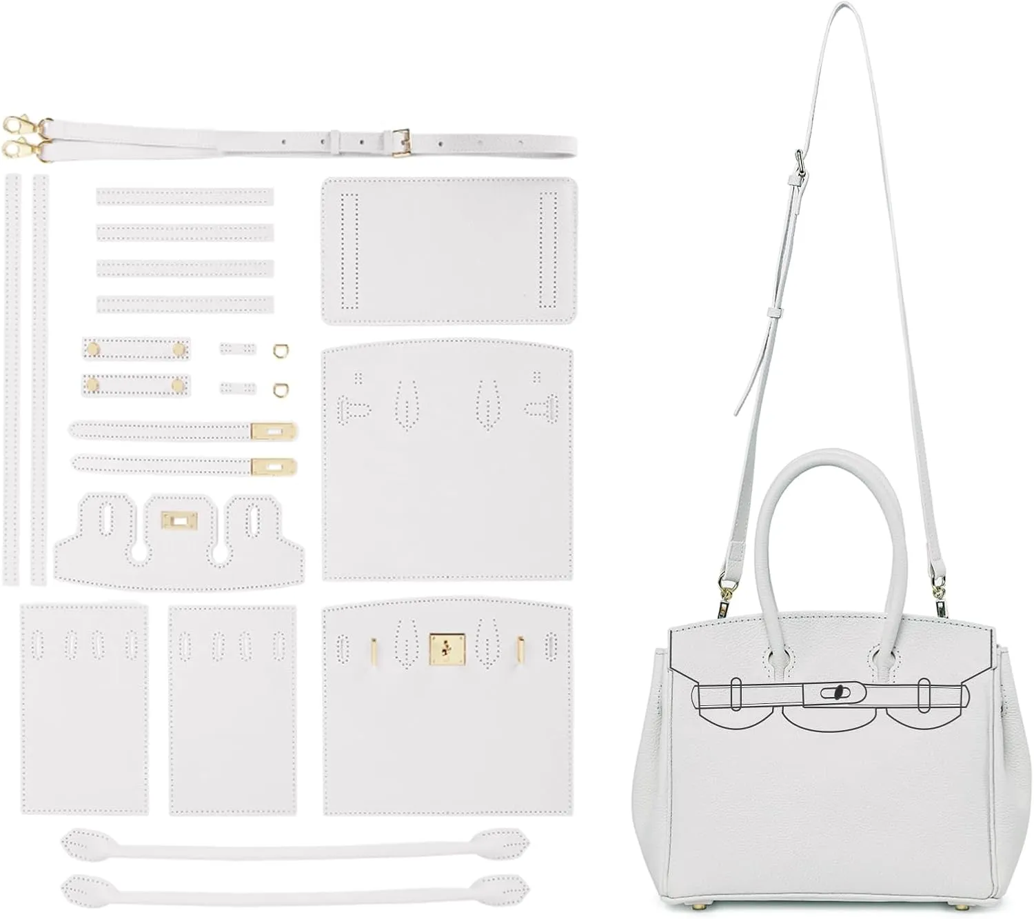 POPSEWING Leather Crossbody DIY Bag Kit, Designer Handbags for Women, DIY Bag Kit for Girls, Shoulder Bag Leather Working Kit with Sewing Kit for Girlfriend Christmas Personalized Gift (White)