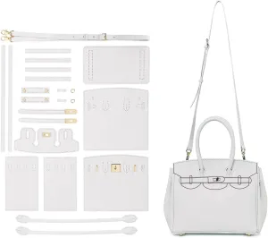 POPSEWING Leather Crossbody DIY Bag Kit, Designer Handbags for Women, DIY Bag Kit for Girls, Shoulder Bag Leather Working Kit with Sewing Kit for Girlfriend Christmas Personalized Gift (White)