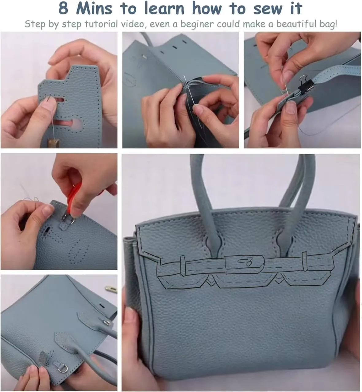 POPSEWING Leather Crossbody DIY Bag Kit, Designer Handbags for Women, DIY Bag Kit for Girls, Shoulder Bag Leather Working Kit with Sewing Kit for Girlfriend Christmas Personalized Gift (White)