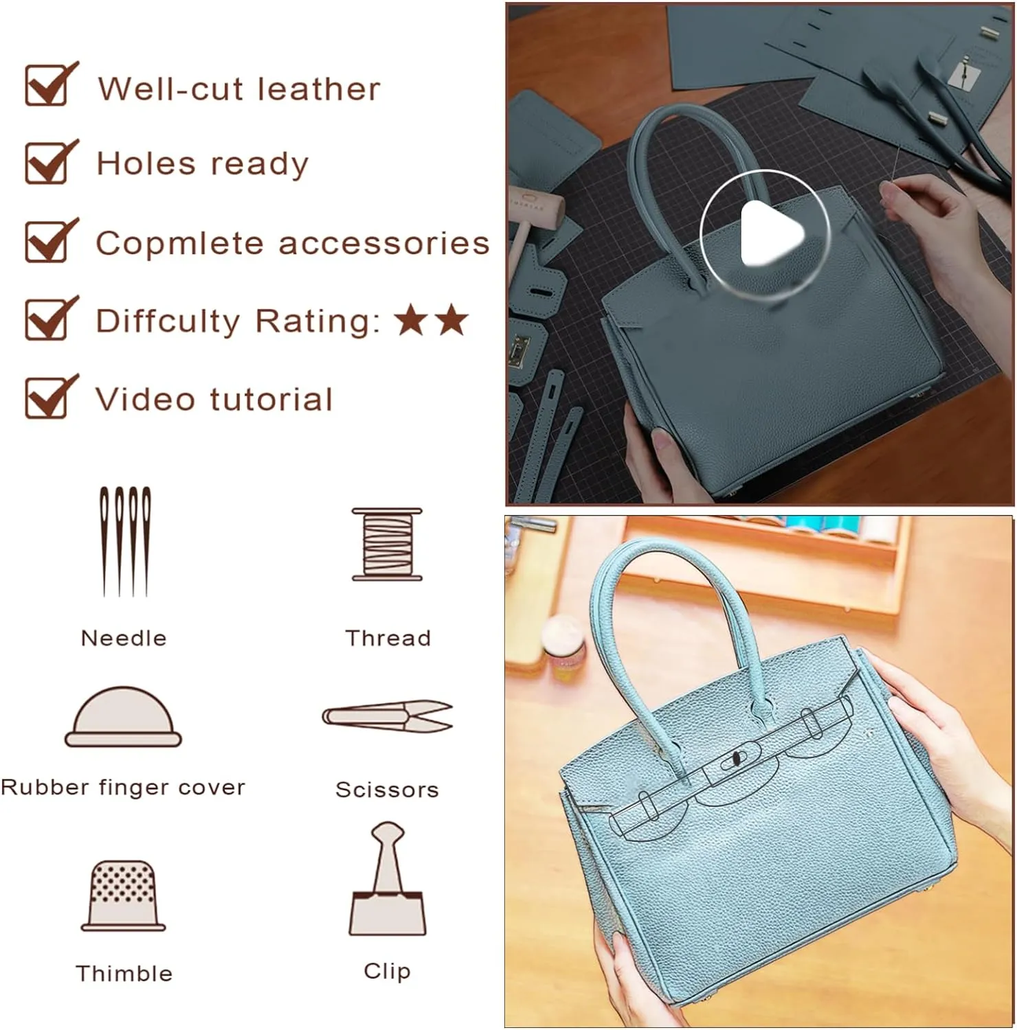 POPSEWING Leather Crossbody DIY Bag Kit, Designer Handbags for Women, DIY Bag Kit for Girls, Shoulder Bag Leather Working Kit with Sewing Kit for Girlfriend Christmas Personalized Gift (White)