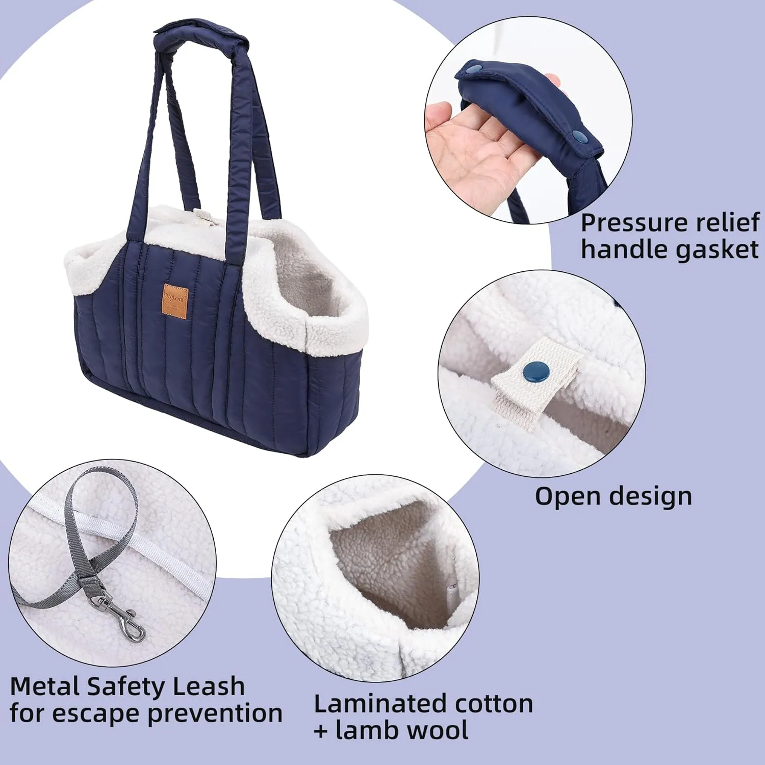 Portable Large Capacity Cat Bag, Fleece Pet Dog Tote Carrier Purses,Waterproof Warm Travel Hands-Free Shoulder Handbag Fixed Hook for Small Dog Cat Outdoor (Black)