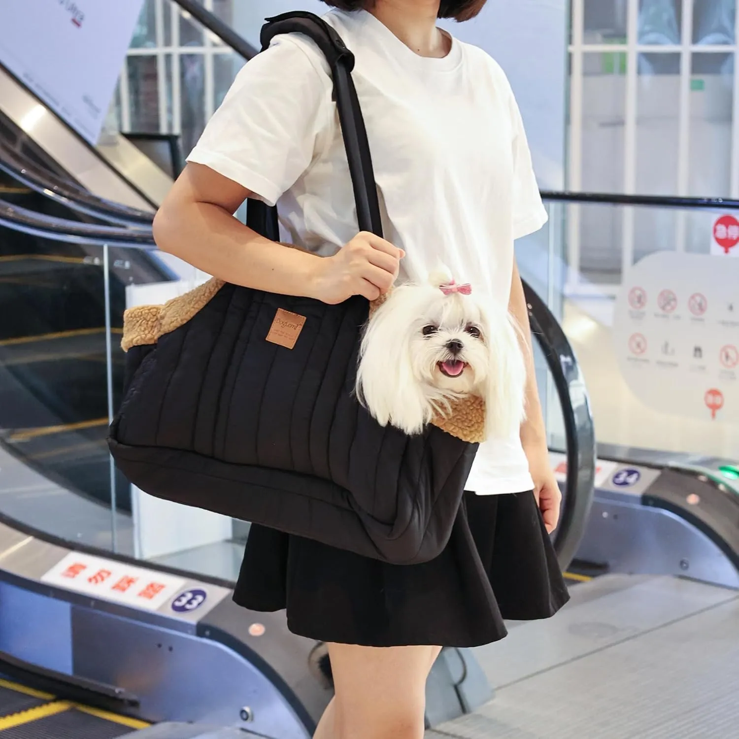 Portable Large Capacity Cat Bag, Fleece Pet Dog Tote Carrier Purses,Waterproof Warm Travel Hands-Free Shoulder Handbag Fixed Hook for Small Dog Cat Outdoor (Black)
