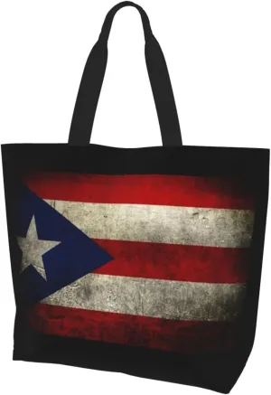 Puerto Rico Canvas Tote Bag Puerto Rico Flag Shoulder Bag Puerto Rican Casual Grocery Bags Outdoor