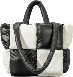 Puffer Tote Bag Soft Puffy Purses for Women Winter Light Down Cotton Padded Quilted Puff Shoulder Handbags