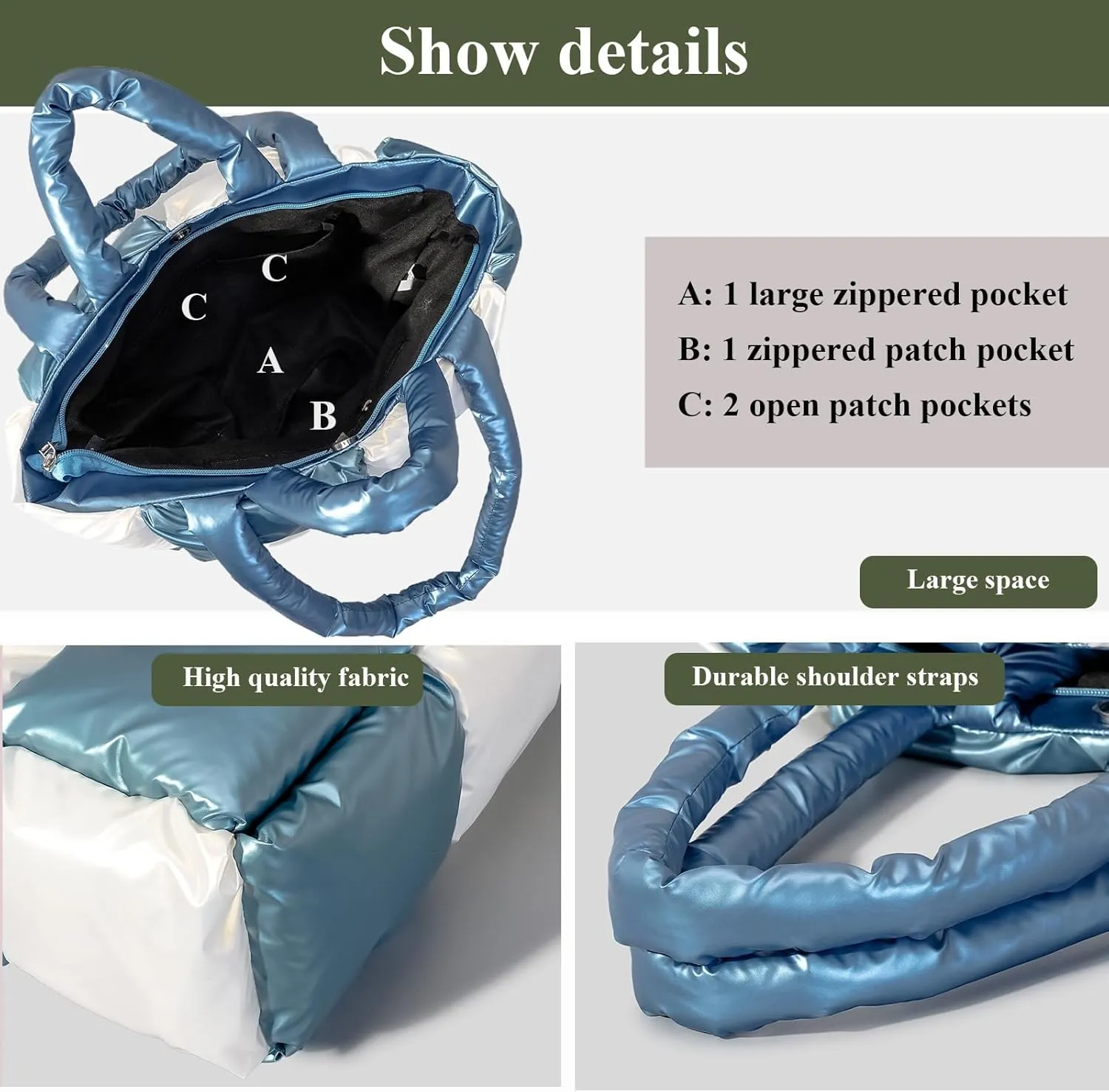 Puffer Tote Bag Soft Puffy Purses for Women Winter Light Down Cotton Padded Quilted Puff Shoulder Handbags