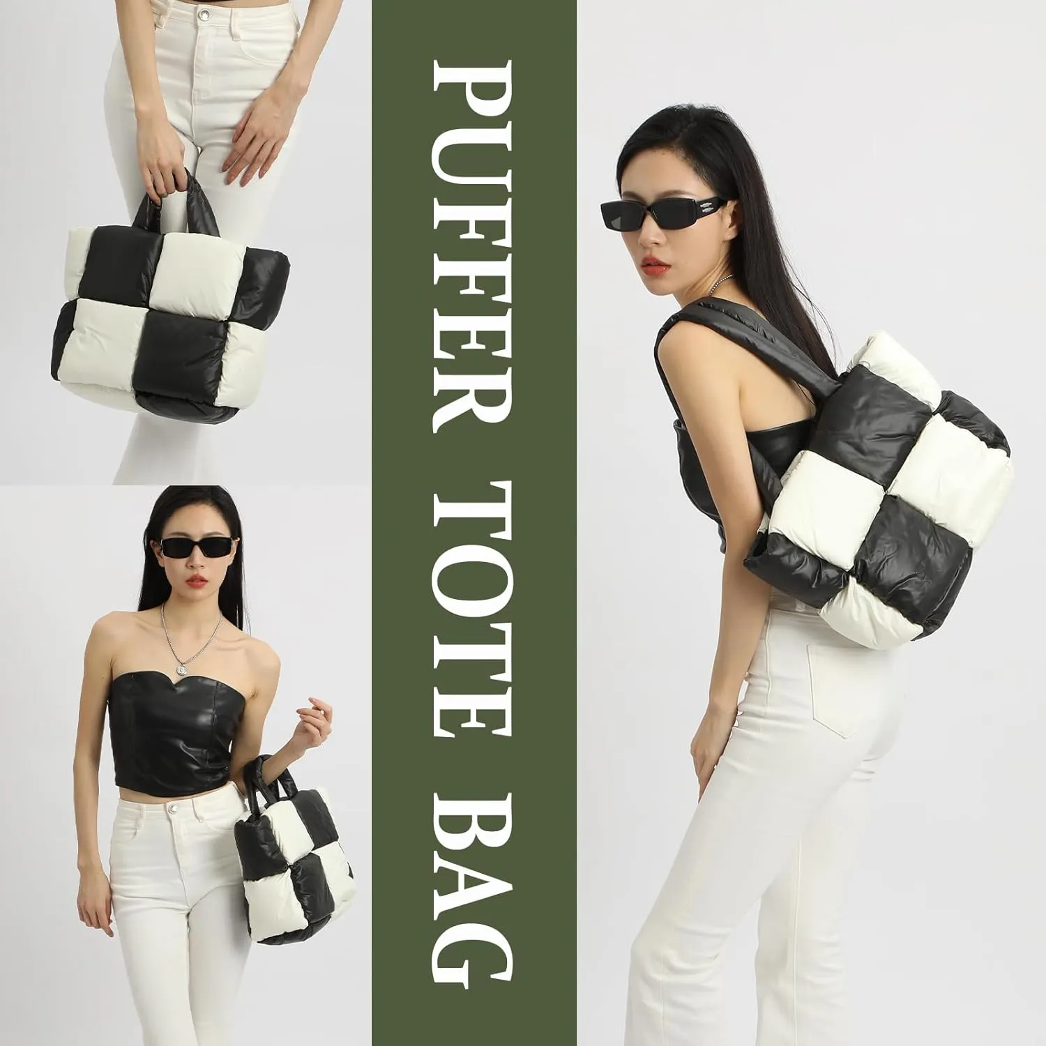 Puffer Tote Bag Soft Puffy Purses for Women Winter Light Down Cotton Padded Quilted Puff Shoulder Handbags