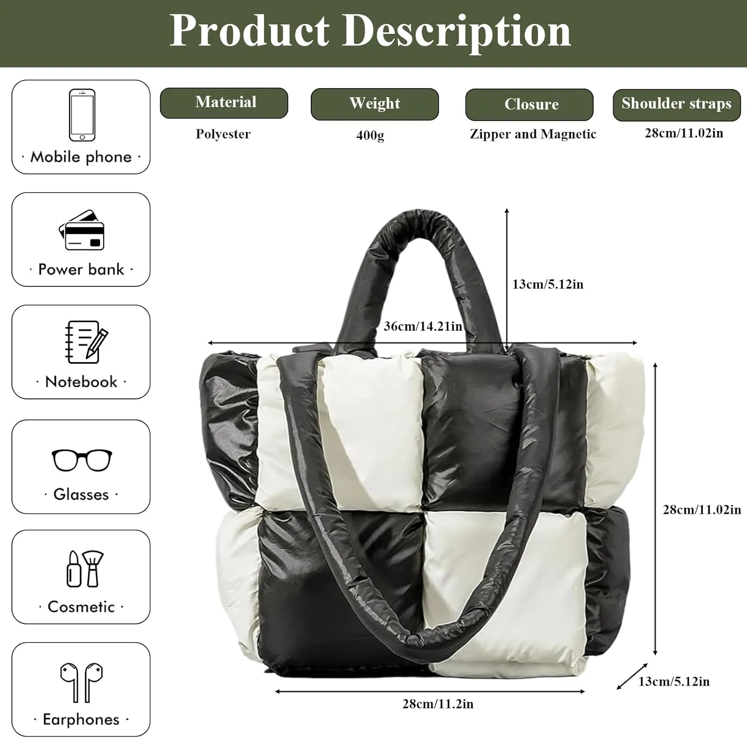 Puffer Tote Bag Soft Puffy Purses for Women Winter Light Down Cotton Padded Quilted Puff Shoulder Handbags