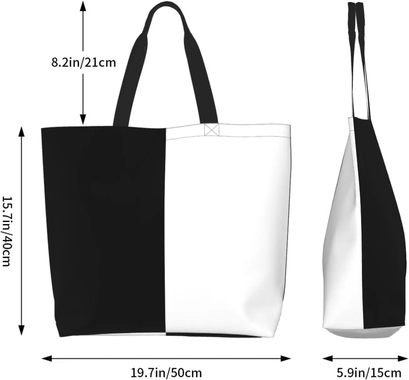 Pure Split Black and White Tote Bags Casual Reusable Grocery Shoulder Handbags for Women Men Travel Shopping Bag